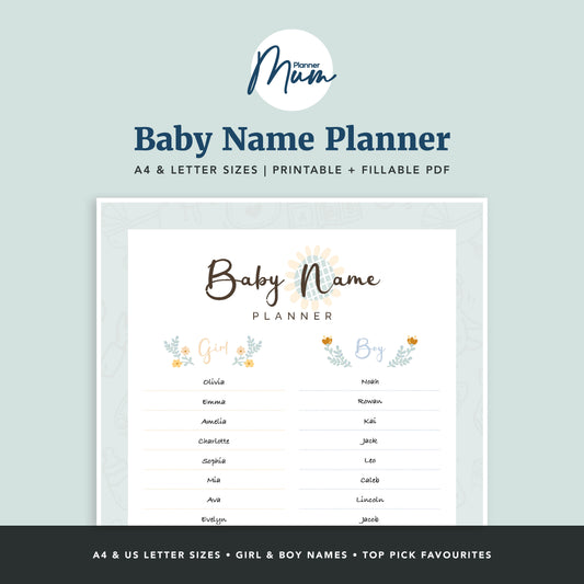 Baby Name Planner (Printable & Fillable)