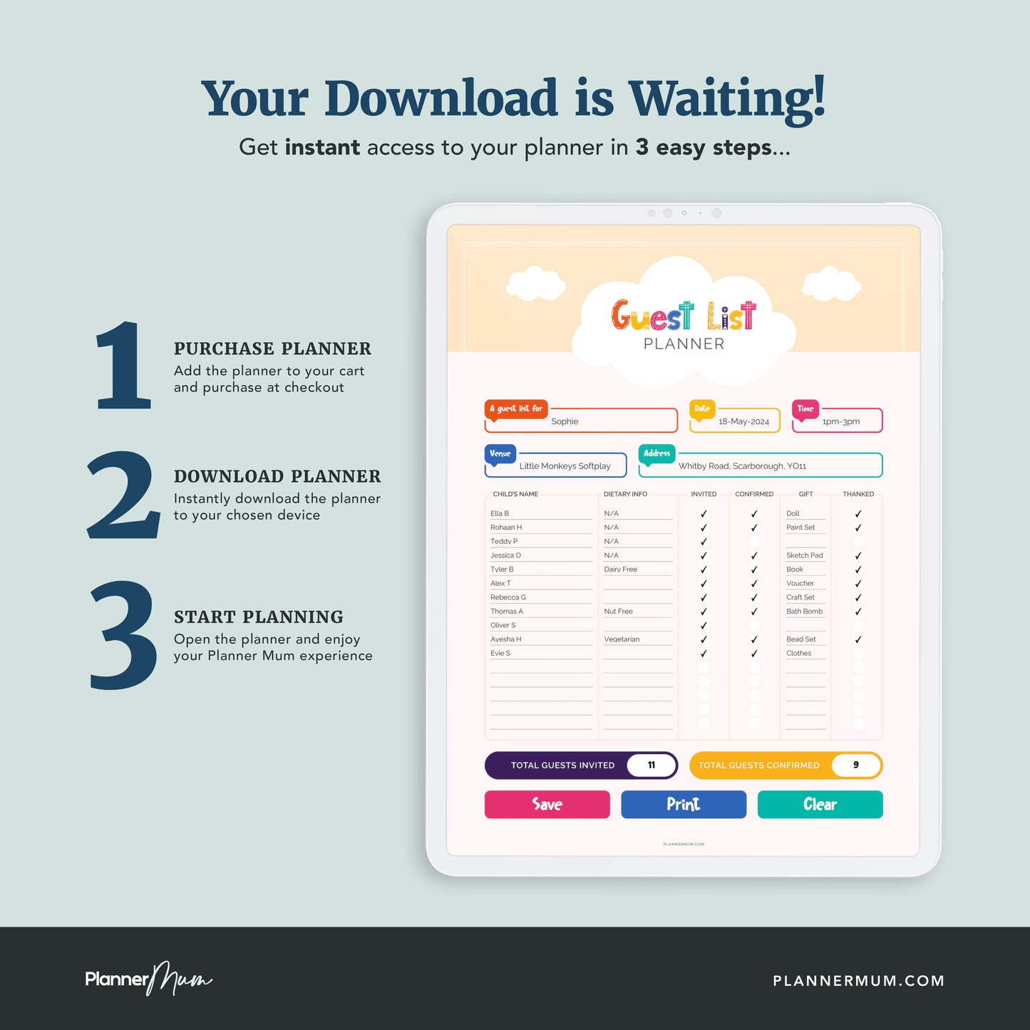 Children’s Party Planner with Guest Tracker, Gift Log and More