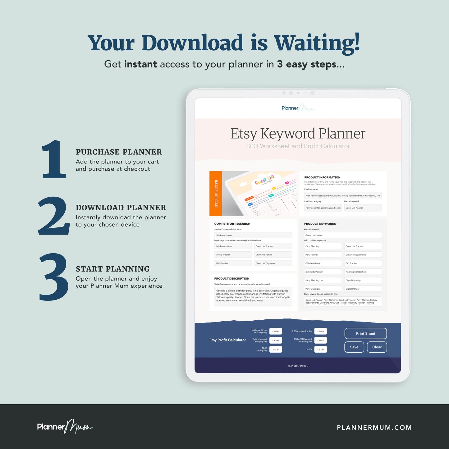 Etsy SEO Planner and Pricing Plus Profit Calculator