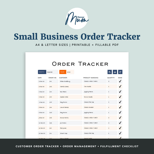 Small Business Order Tracker (Printable & Fillable)