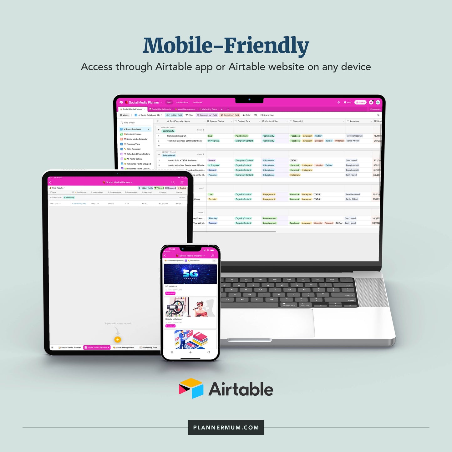Airtable Social Media Content Planner and Asset Hub