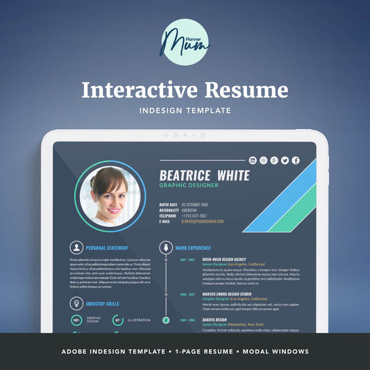 Planner Mum interactive digital resume template