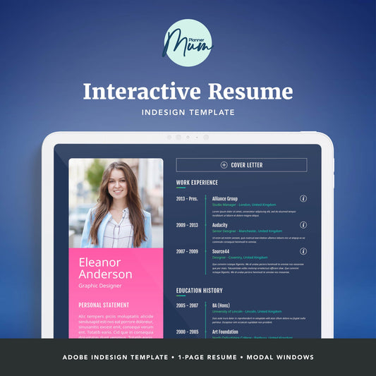 Planner Mum interactive digital resume template