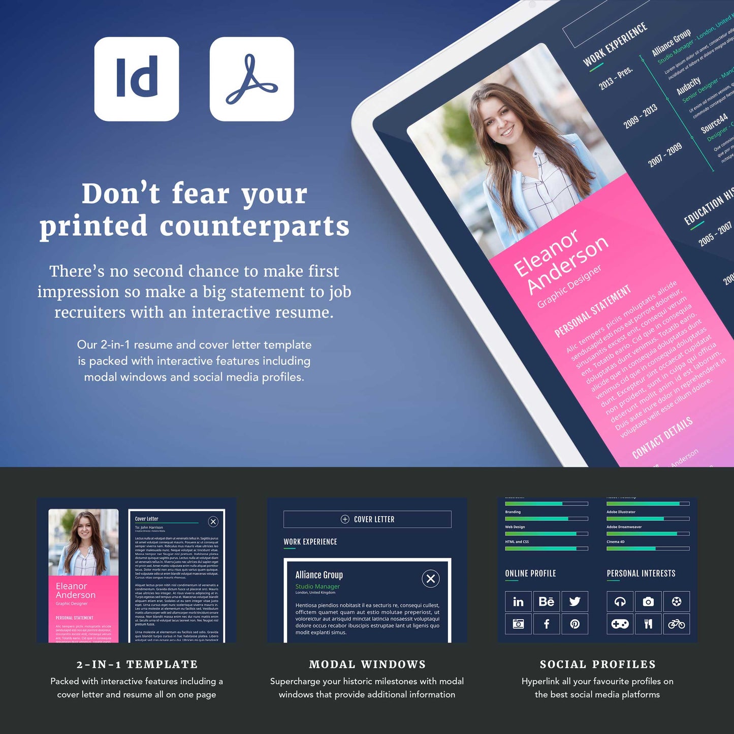 InDesign 2-in-1 Interactive Cover Letter & Resume Template