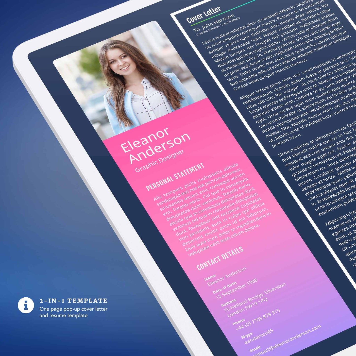 InDesign 2-in-1 Interactive Cover Letter & Resume Template