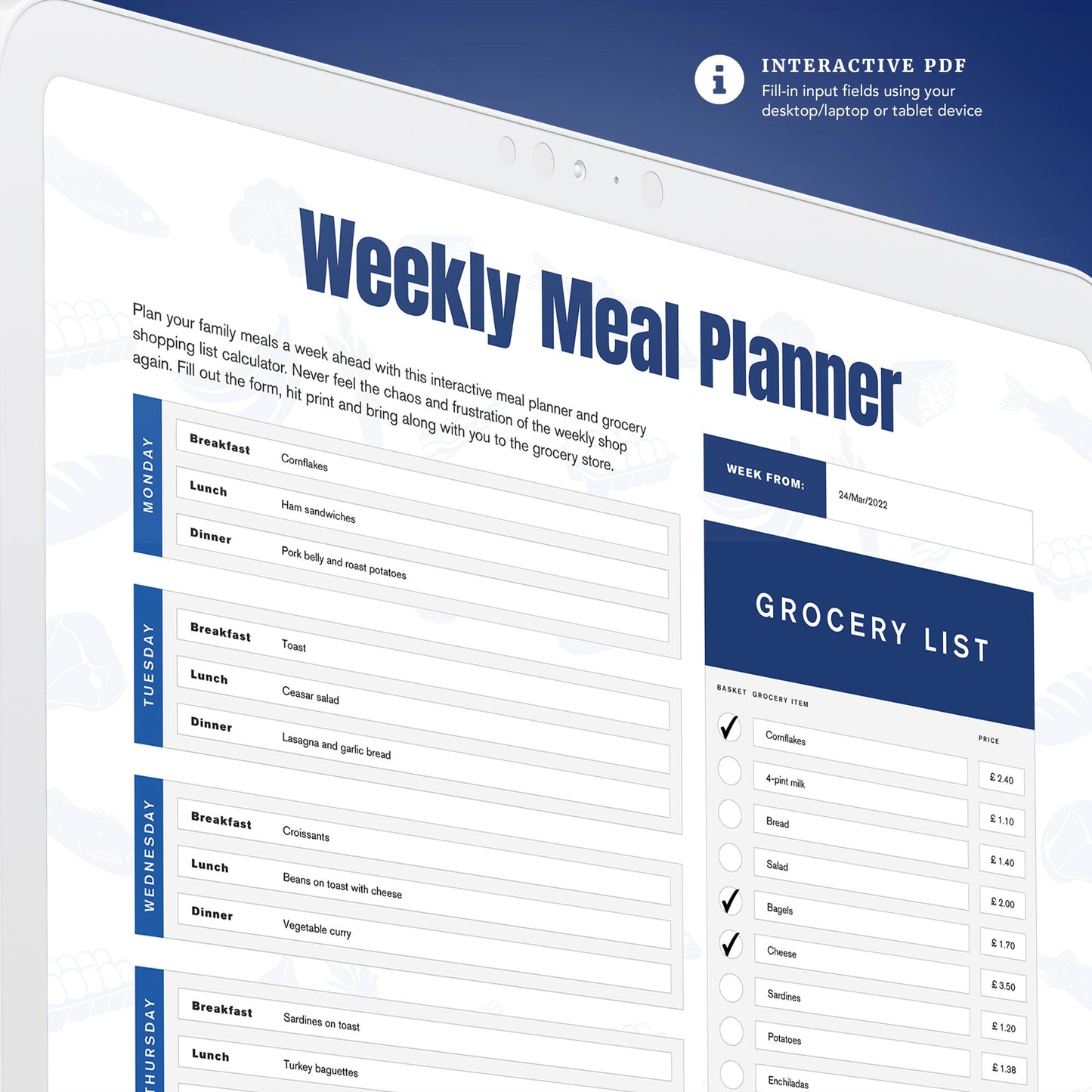 Interactive Weekly Meal Planner & Grocery List Calculator