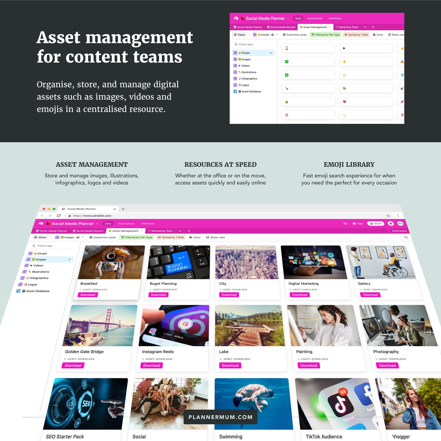 Airtable Social Media Content Planner & Digital Asset Management System