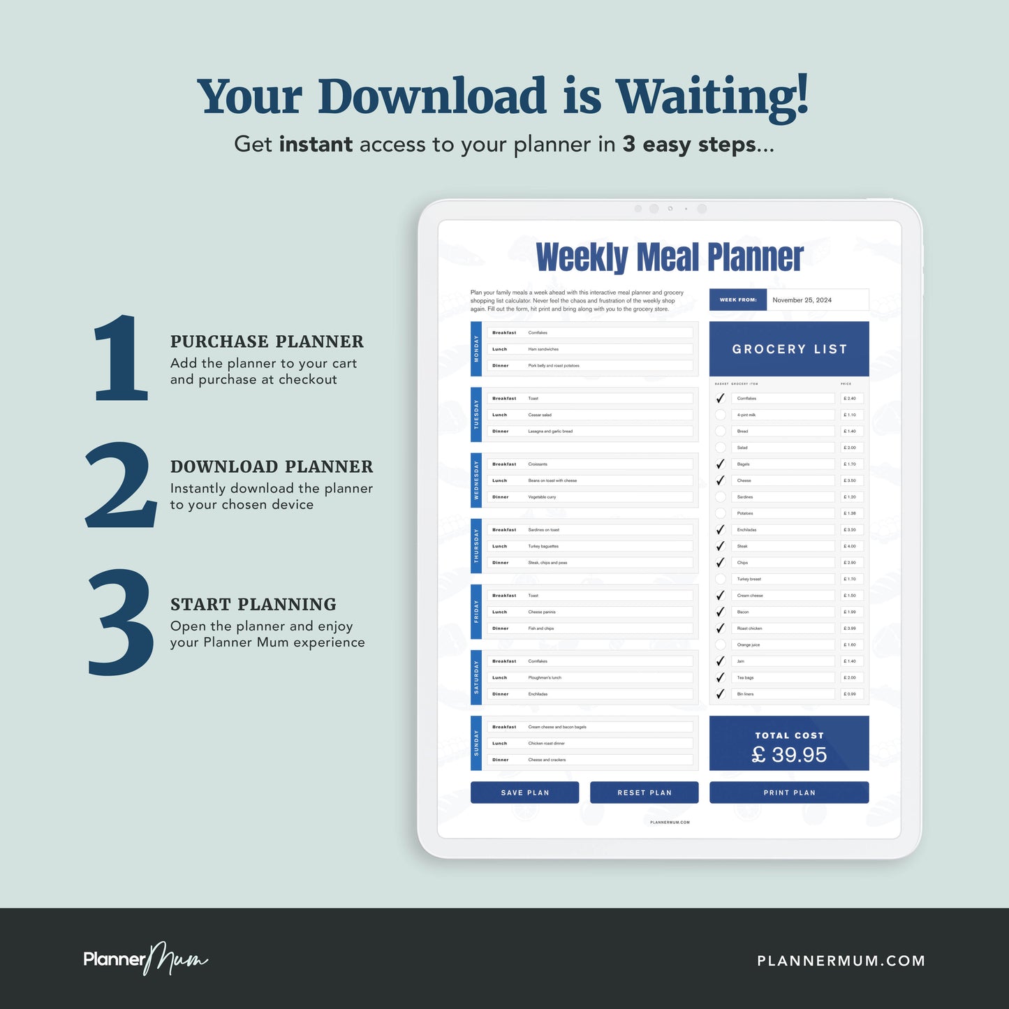 Interactive Weekly Meal Planner & Grocery List Calculator