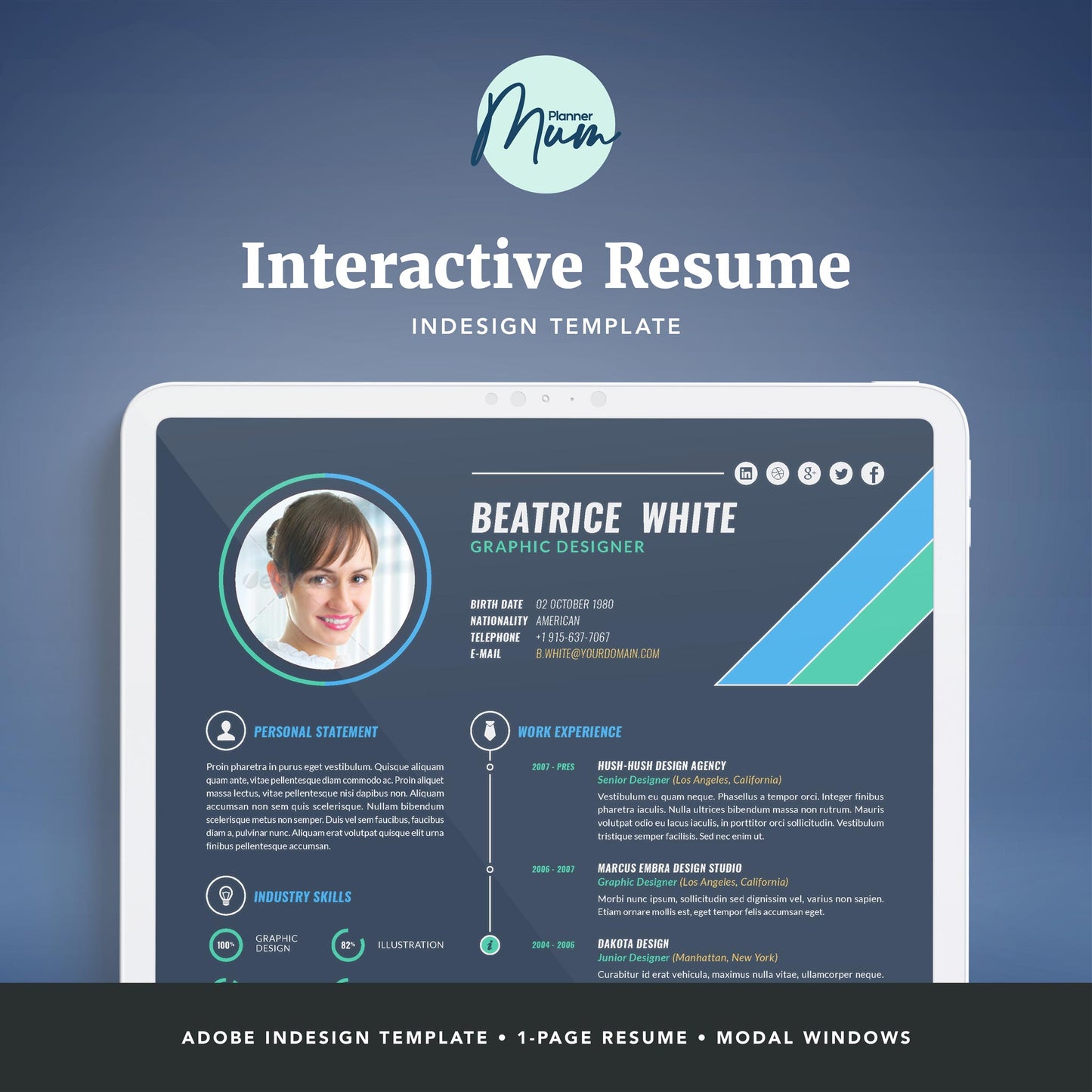 InDesign Creative Interactive Resume Template | Planner Mum indesign-creative-interactive-resume-template-planner-mum