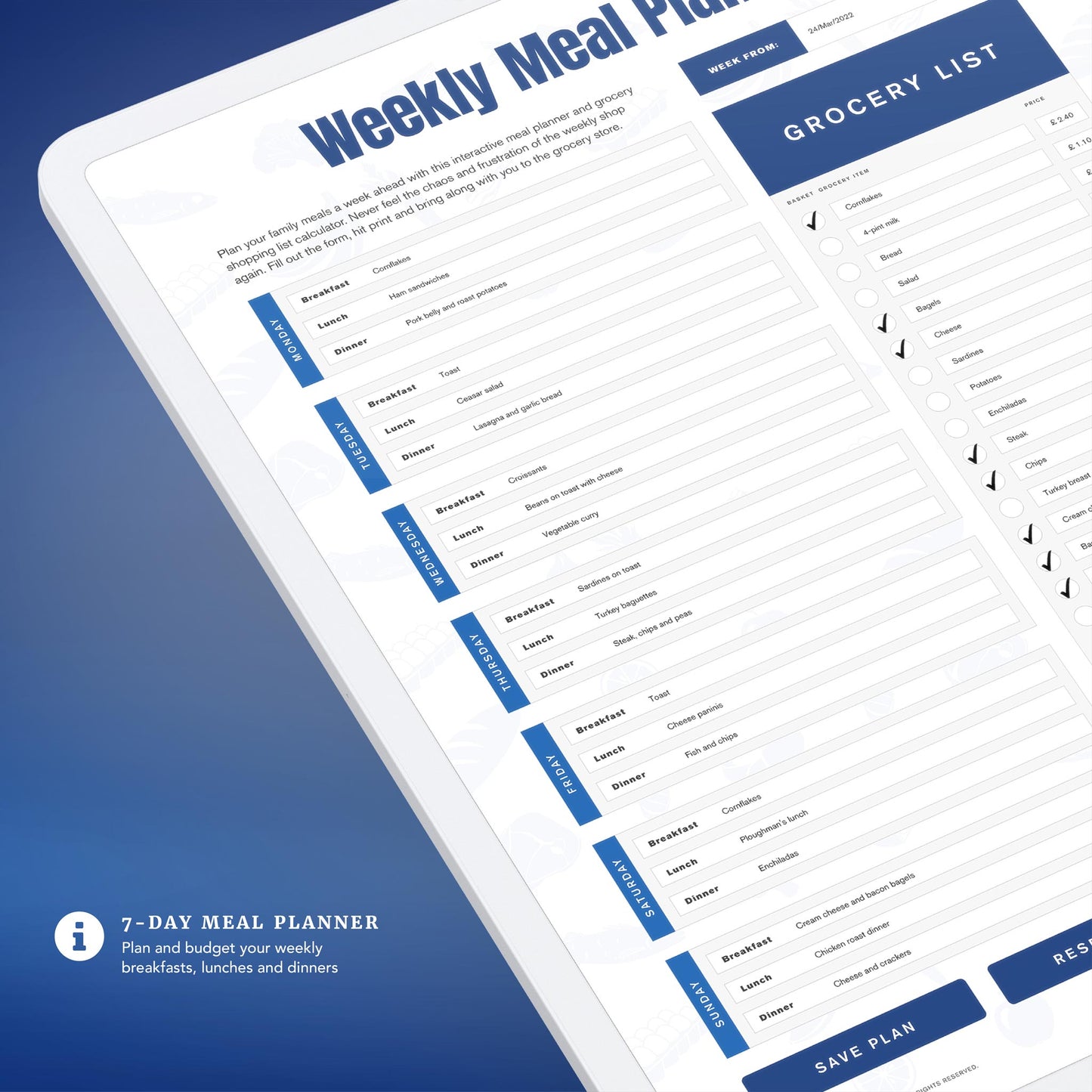 Interactive Weekly Meal Planner & Grocery List Calculator