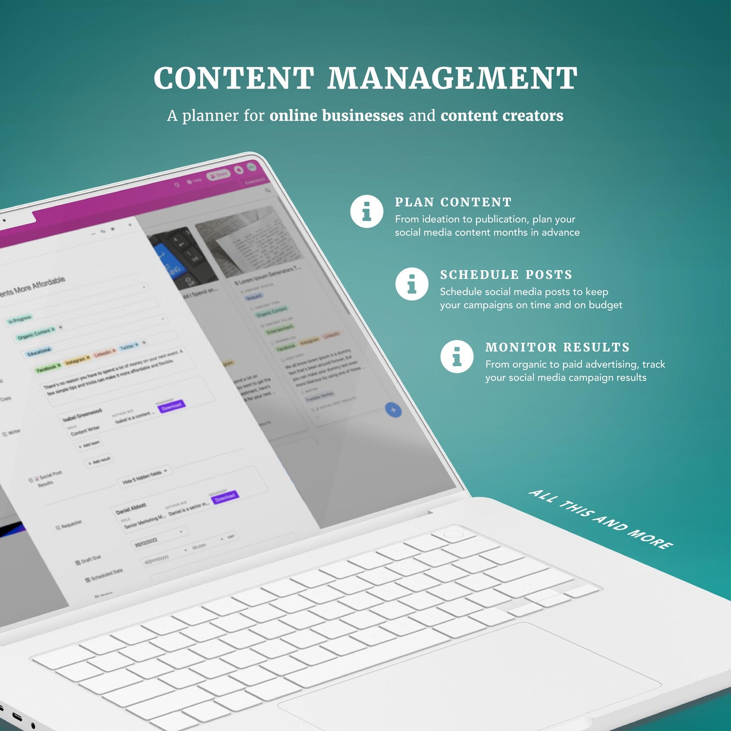 Airtable social media planner content management area