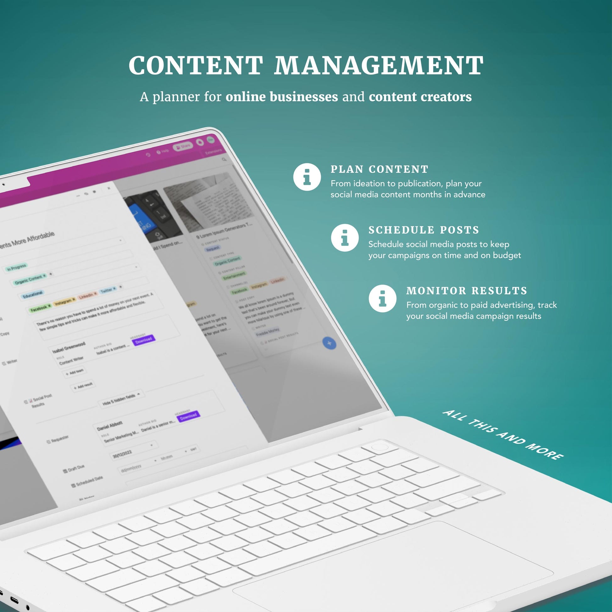 Airtable social media planner content management area